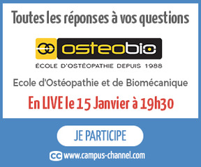 Flyer du campus channel faisant appel pour un live auquel toutes les questions sur l'école d'Ostéopathie Ostéobio Paris peuvent être posée