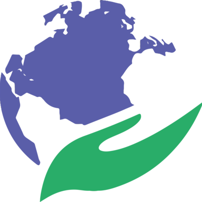 Logo échostéo représentant la terre en violet avec une main ressemblant à une feuille verte