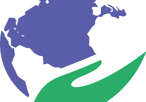 Logo échostéo représentant la terre en violet avec une main ressemblant à une feuille verte