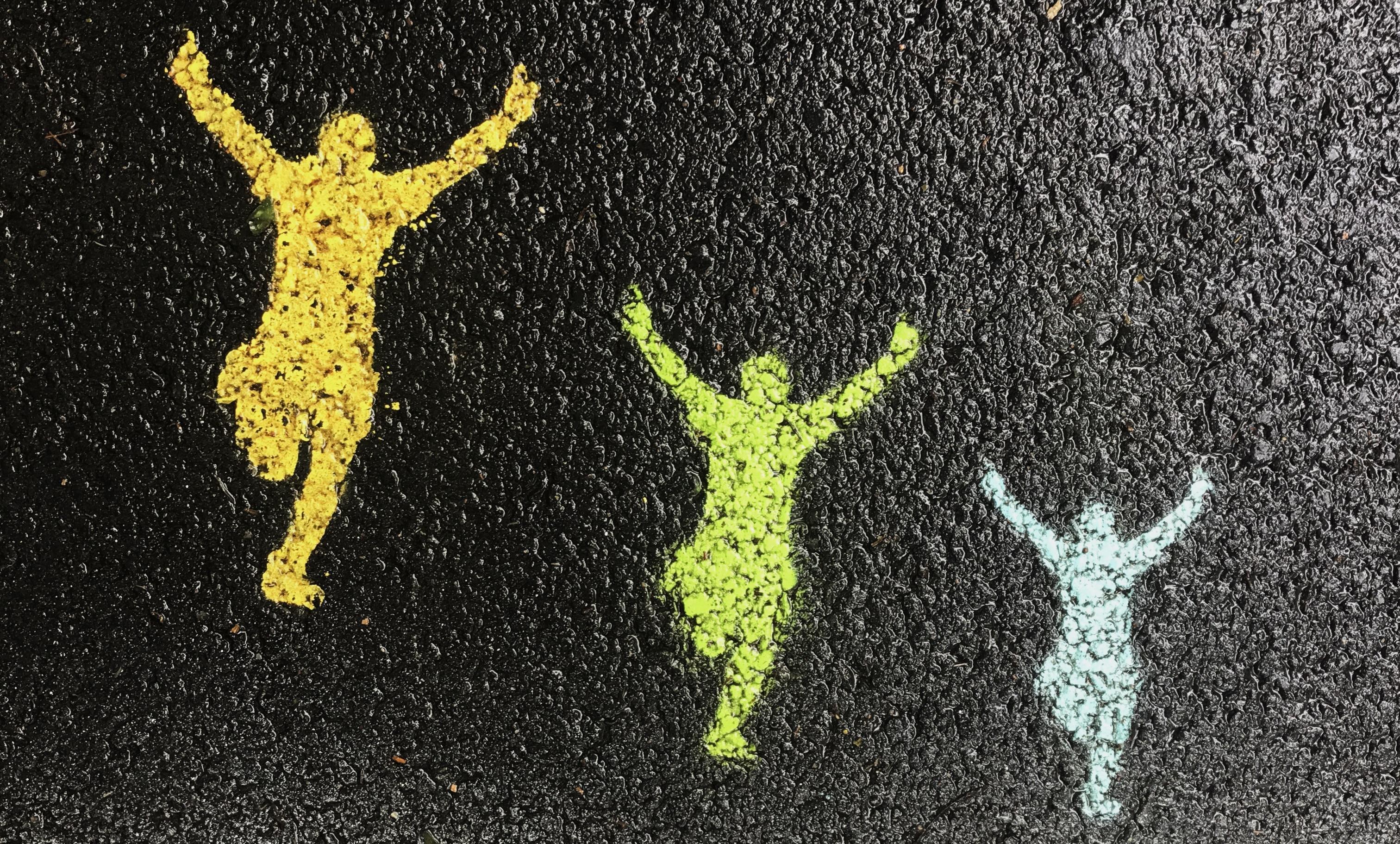 Peinture de trois personnes en train de sauter